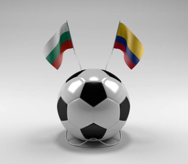 Bulgaristan - Kolombiya Futbol Bayrakları, Beyaz Arkaplan - 3D Render
