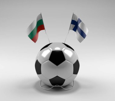 Bulgaristan - Finlandiya Futbol Bayrakları, Beyaz Arkaplan - 3D Hazırlama