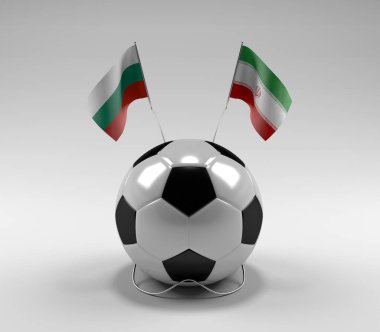 Bulgaristan - İran Futbol Bayrakları, Beyaz Arkaplan - 3D Hazırlama