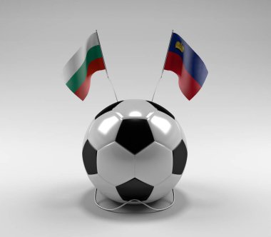 Bulgaristan - Lihtenştayn Futbol Bayrakları, Beyaz Arkaplan - 3D Render