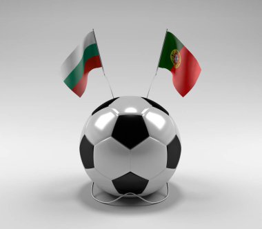 Bulgaristan - Portekiz Futbol Bayrakları, Beyaz Arkaplan - 3D Hazırlama