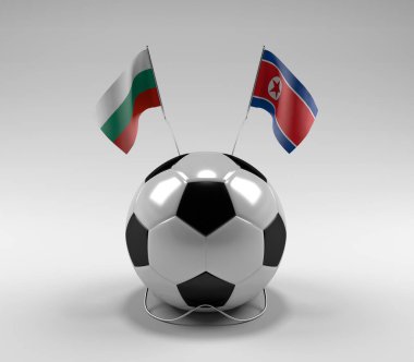 Bulgaristan - Kuzey Kore Futbol Bayrakları, Beyaz Arkaplan - 3D Render