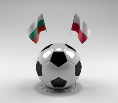 Bulgaristan - Polonya Futbol Bayrakları, Beyaz Arkaplan - 3D Hazırlama