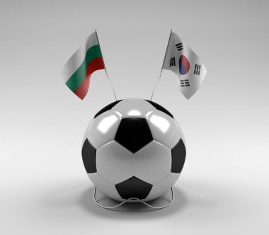 Bulgaristan - Güney Kore Futbol Bayrakları, Beyaz Arkaplan - 3D Render