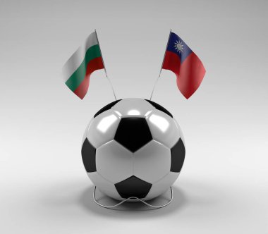 Bulgaristan - Tayvan Futbol Bayrakları, Beyaz Arkaplan - 3D Hazırlama