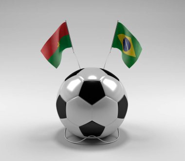Burkina-Faso - Brezilya Futbol Bayrakları, Beyaz Arkaplan - 3D Render