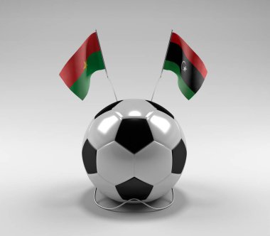 Burkina-Faso - Libya Futbol Bayrakları, Beyaz Arkaplan - 3D Render