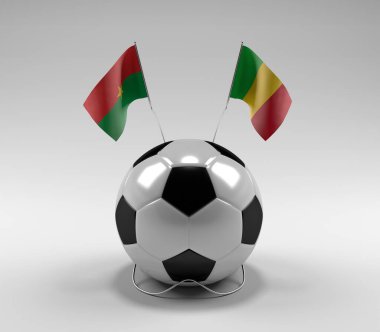 Burkina-Faso - Mali Futbol Bayrakları, Beyaz Arkaplan - 3D Render