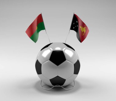 Burkina-Faso - Papua-Yeni-Gine Futbol Bayrakları, Beyaz Arkaplan - 3D Render