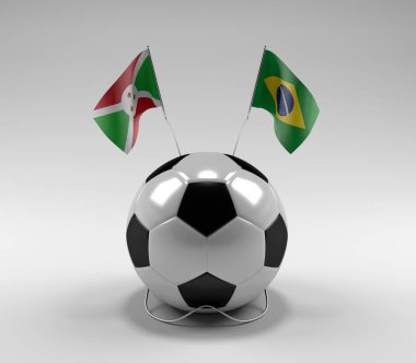 Burundi - Brezilya Futbol Bayrakları, Beyaz Arkaplan - 3D Render