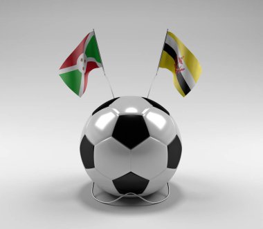 Burundi - Brunei Futbol Bayrakları, Beyaz Arkaplan - 3D Render