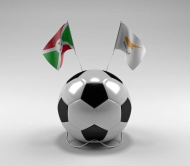 Burundi - Kıbrıs Futbol Bayrakları, Beyaz Arkaplan - 3D Hazırlama