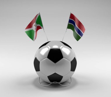 Burundi - Gambiya Futbol Bayrakları, Beyaz Arkaplan - 3D Render