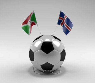 Burundi - İzlanda Futbol Bayrakları, Beyaz Arkaplan - 3D Render