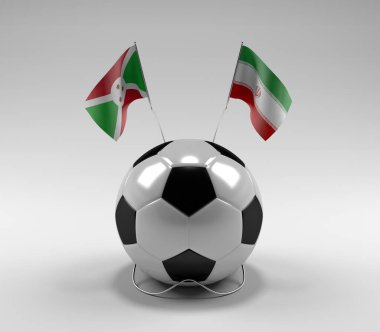 Burundi - İran Futbol Bayrakları, Beyaz Arkaplan - 3D Render