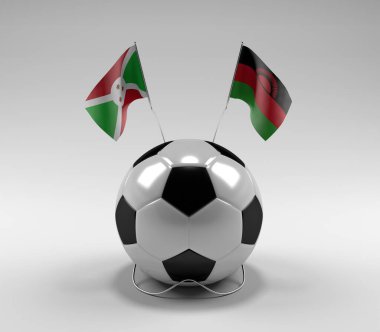 Burundi - Malawi Futbol Bayrakları, Beyaz Arkaplan - 3D Render