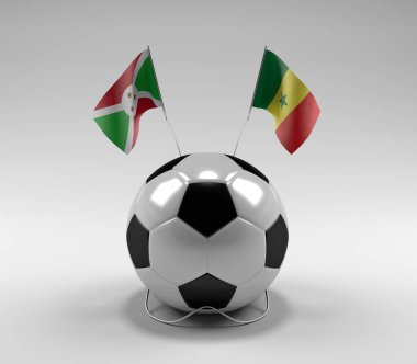 Burundi - Senegal Futbol Bayrakları, Beyaz Arkaplan - 3D Render