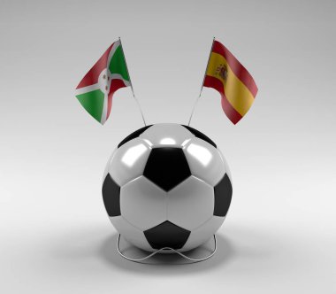 Burundi - İspanya Futbol Bayrakları, Beyaz Arkaplan - 3D Render