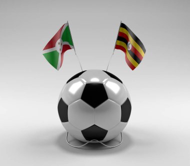 Burundi - Uganda Futbol Bayrakları, Beyaz Arkaplan - 3D Render