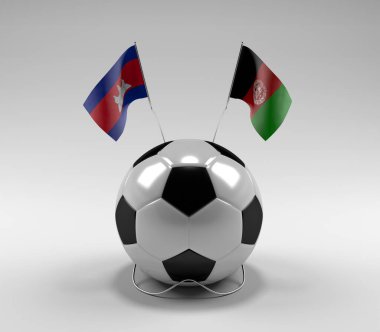 Kamboçya - Afganistan Futbol Bayrakları, Beyaz Arkaplan - 3D Render