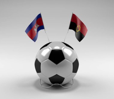 Kamboçya - Angola Futbol Bayrakları, Beyaz Arkaplan - 3D Render