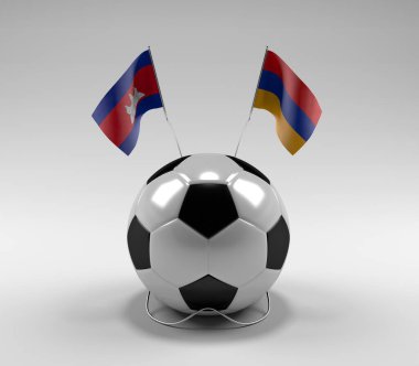 Kamboçya - Ermenistan Futbol Bayrakları, Beyaz Arkaplan - 3D Render