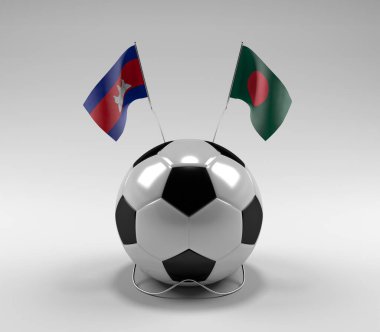 Kamboçya - Bangladeş Futbol Bayrakları, Beyaz Arkaplan - 3D Render