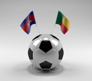 Kamboçya - Benin Futbol Bayrakları, Beyaz Arkaplan - 3D Render