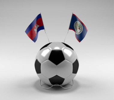 Kamboçya - Belize Futbol Bayrakları, Beyaz Arkaplan - 3D Render