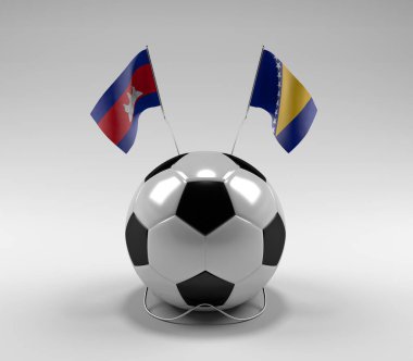 Kamboçya - Bosna-Hersek Futbol Bayrakları, Beyaz Arkaplan - 3D Render