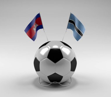 Kamboçya - Botswana Futbol Bayrakları, Beyaz Arkaplan - 3D Render