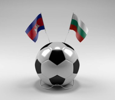 Kamboçya - Bulgaristan Futbol Bayrakları, Beyaz Arkaplan - 3D Hazırlama