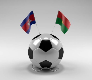 Kamboçya - Burkina-Faso Futbol Bayrakları, Beyaz Arkaplan - 3D Render