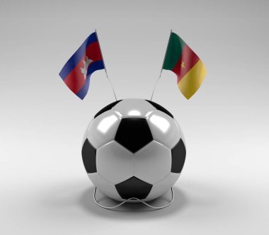 Kamboçya - Kamerun Futbol Bayrakları, Beyaz Arkaplan - 3D Render