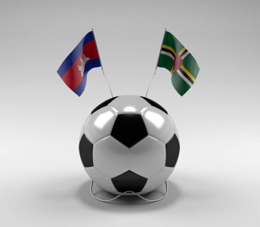 Kamboçya - Dominica Futbol Bayrakları, Beyaz Arkaplan - 3D Render