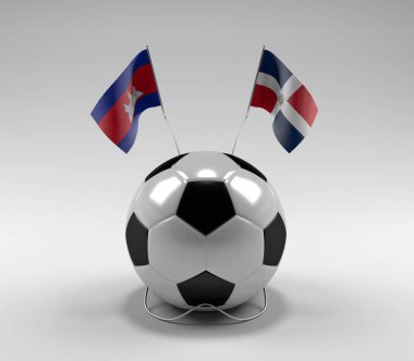 Kamboçya - Dominik Cumhuriyeti Futbol Bayrakları, Beyaz Arkaplan - 3D Render