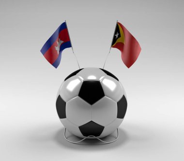 Kamboçya - Doğu Timor Futbol Bayrakları, Beyaz Arkaplan - 3D Render