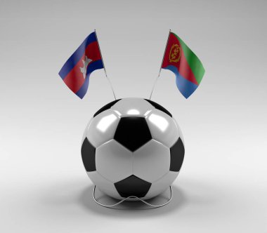 Kamboçya - Eritre Futbol Bayrakları, Beyaz Arkaplan - 3D Render