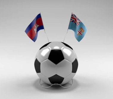 Kamboçya - Fiji Futbol Bayrakları, Beyaz Arkaplan - 3D Render