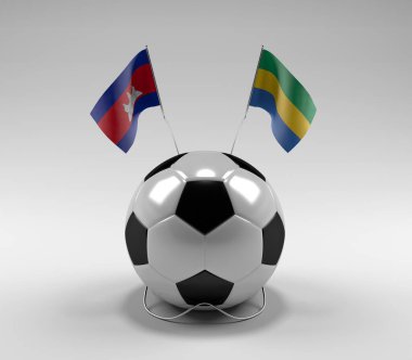 Kamboçya - Gabon Futbol Bayrakları, Beyaz Arkaplan - 3D Render