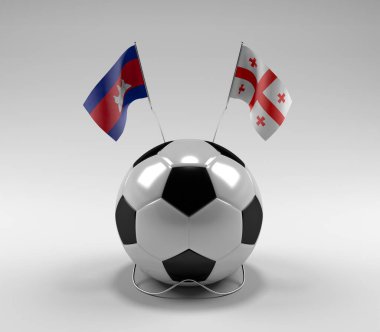Kamboçya - Gürcistan Futbol Bayrakları, Beyaz Arkaplan - 3D Render