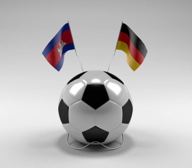 Kamboçya - Almanya Futbol Bayrakları, Beyaz Arkaplan - 3D Render