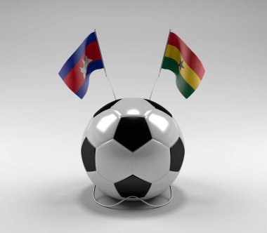 Kamboçya - Gana Futbol Bayrakları, Beyaz Arkaplan - 3D Render