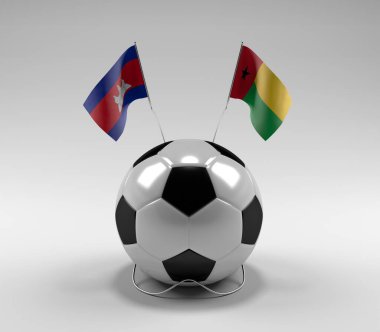 Kamboçya - Gine-Bissau Futbol Bayrakları, Beyaz Arkaplan - 3D Render