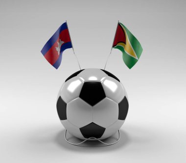 Kamboçya - Guyana Futbol Bayrakları, Beyaz Arkaplan - 3D Render