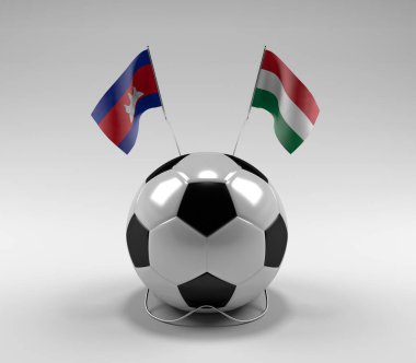 Kamboçya - Macaristan Futbol Bayrakları, Beyaz Arkaplan - 3D Render