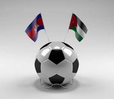 Kamboçya - Jordan Futbol Bayrakları, Beyaz Arkaplan - 3D Render