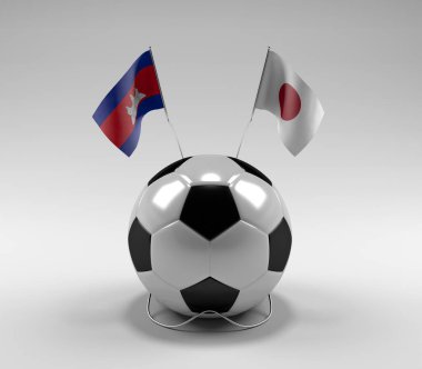 Kamboçya - Japonya Futbol Bayrakları, Beyaz Arkaplan - 3D Render