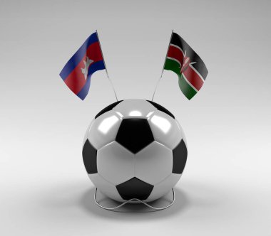 Kamboçya - Kenya Futbol Bayrakları, Beyaz Arkaplan - 3D Render
