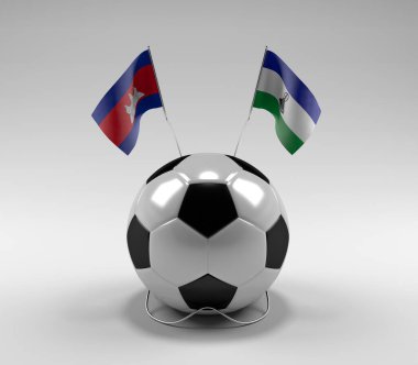 Kamboçya - Lesotho Futbol Bayrakları, Beyaz Arkaplan - 3D Render